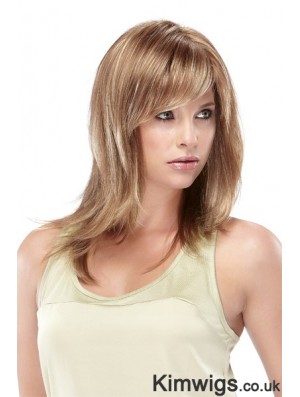 Straight With Bangs Shoulder Length Blonde Designed Lace Front Wigs