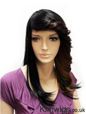 Straight With Bangs Long Black Suitable Lace Front Wigs
