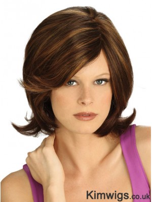 No-Fuss Brown Chin Length Straight With Bangs Lace Front Wigs