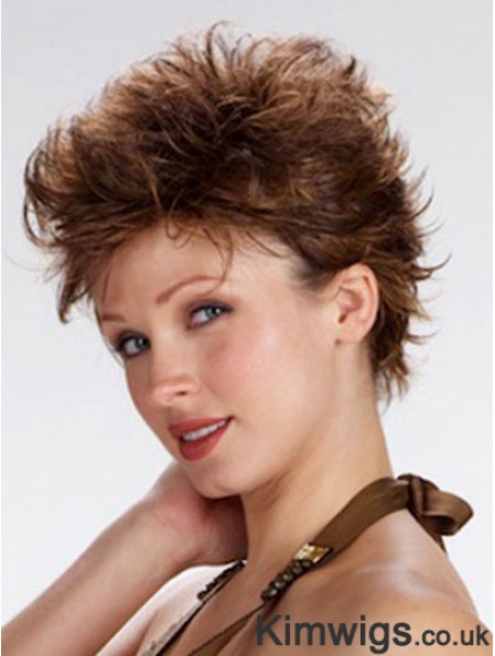 100% Hand Tied Cropped Brown Wavy Boycuts Monofilament Wig Sale