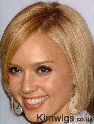 Straight 100% Hand-tied Bobs Chin Length Blonde Online Jessica Alba Wigs