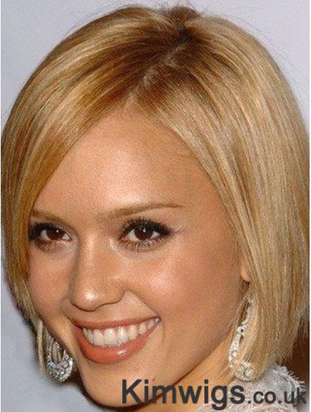 Straight 100% Hand-tied Bobs Chin Length Blonde Online Jessica Alba Wigs