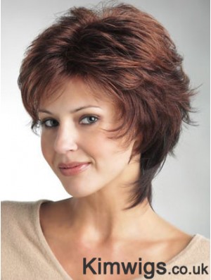 Monofilament Ladies Wigs With Synthetic Wavy Style Layered Cut