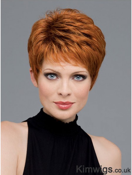 Good Auburn Cropped Wavy Boycuts Monofilament Wigs