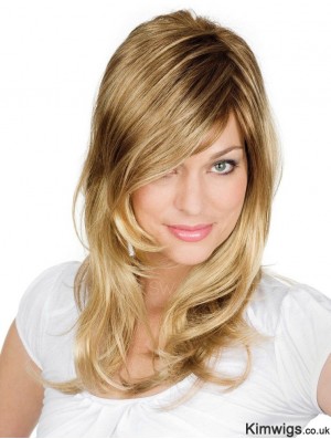 Online Blonde Wavy With Bangs Monofilament Long Wigs