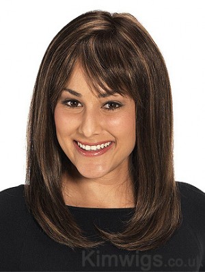 With Bangs Long Straight Brown 16 inch Discount Monofilament Wigs