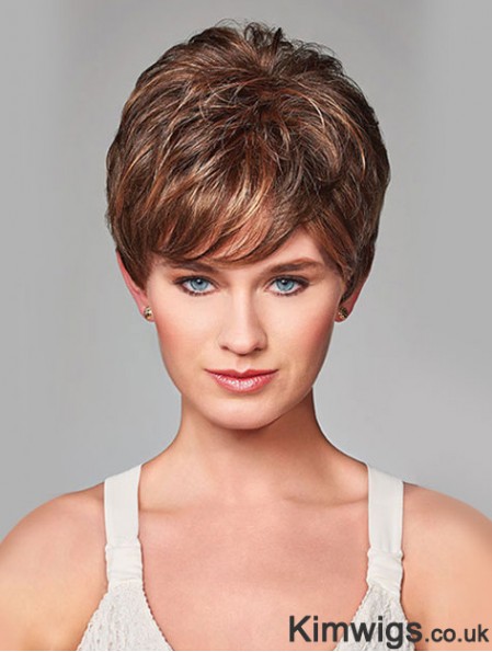 Wavy Short Brown 8 inch Monofilament Beautiful Bob Wigs