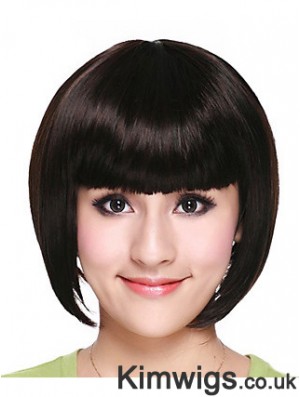 Capless Chin Length Straight Black Fashion Bob Wigs