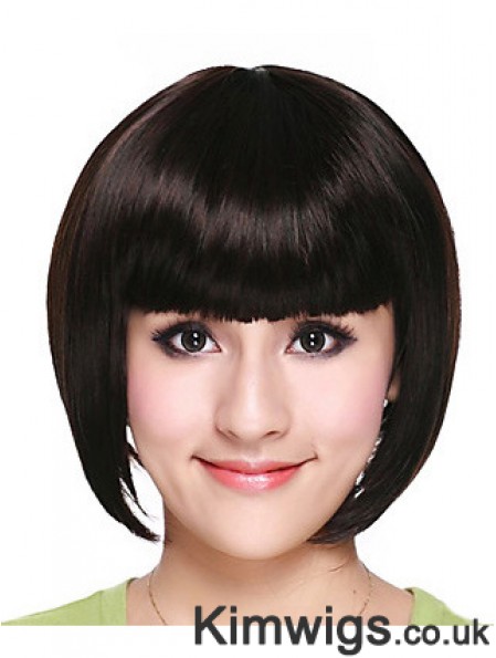 Capless Chin Length Straight Black Fashion Bob Wigs