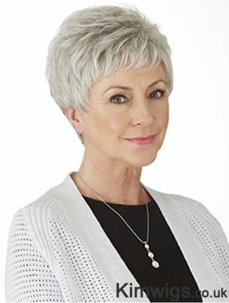 Grey Straight Wig With Monofilament Synthetic Short Length