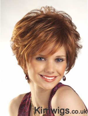 Cheap Wigs For Women Boycuts Auburn Color Wavy Style With Capless