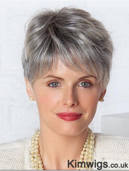 Monofilament Lace Wigs Grey Cut Straight Style Short Length