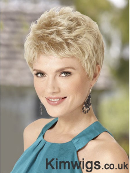 Blond Wig With Capless Wavy Style Cropped Length Boycuts