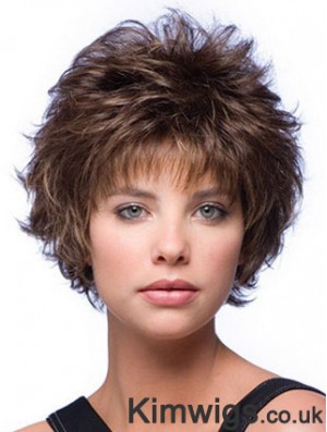 Layered Wavy Brown Capless Cheap Short Wigs