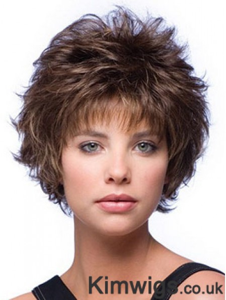 Layered Wavy Brown Capless Cheap Short Wigs