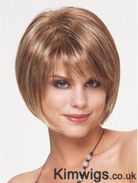 Synthetic Bob Wigs Short Length Blonde Color Straight Style With Capless