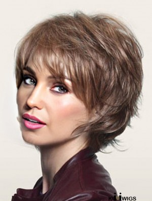 8 inch Comfortable Wavy Layered Brown Short Wigs