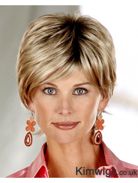 Straight Layered Short Cheap Blonde Synthetic Wigs