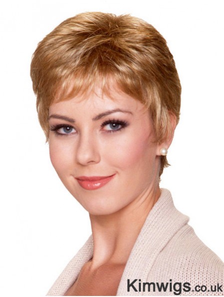 6 inch Good Straight With Bangs Blonde Short Wigs