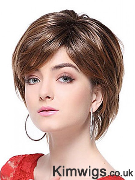 With Bangs Straight Brown Capless Stylish Short Wigs