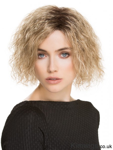 Chin Length Without Bangs 10 inch Curly Blonde Medium Wigs
