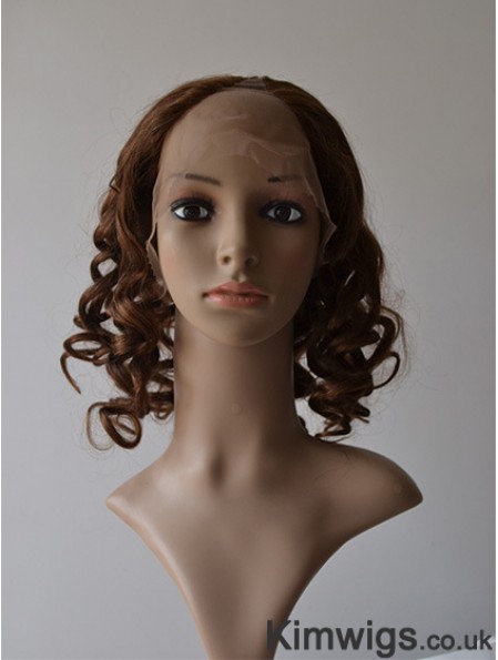 12 inch Lace Front Curly Brown Convenient U Part Wigs