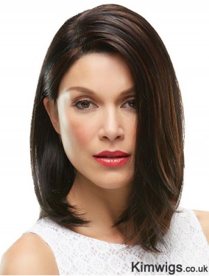 Shoulder Length Without Bangs 12 inch Straight Brown Medium Wigs