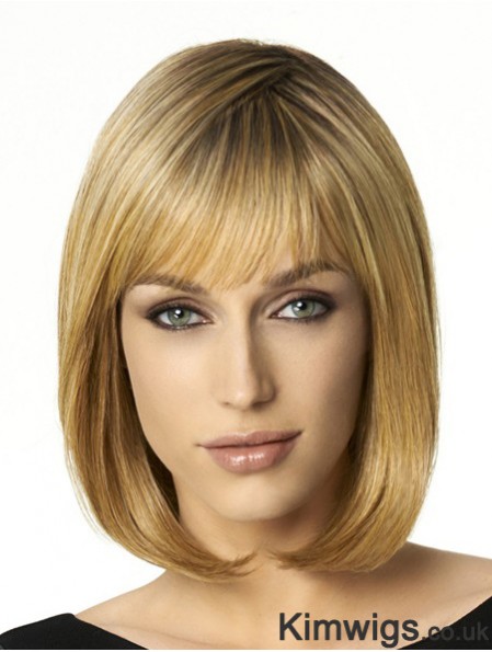 Shoulder Length Bobs 12 inch Straight Blonde Medium Wigs