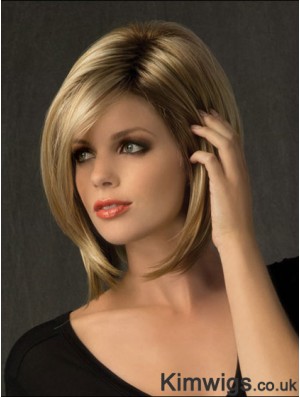 Suitable Straight Blonde Chin Length Bobs Medium Wigs