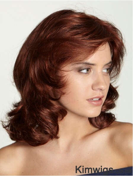 Shoulder Length With Bangs 15 inch Curly Red Medium Wigs