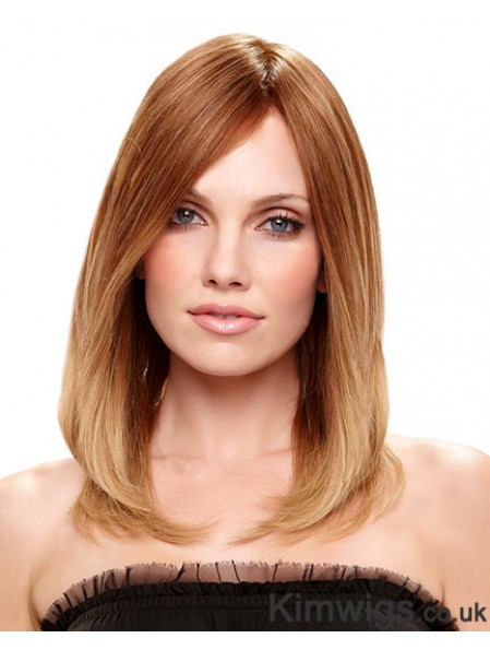 Shoulder Length With Bangs 16 inch Straight Auburn Medium Wigs