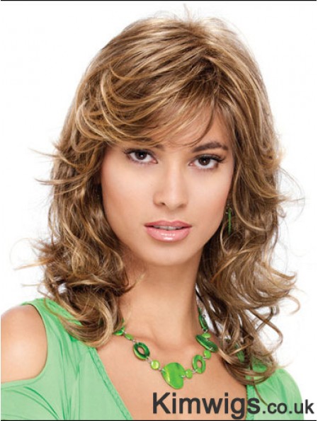 Popular Curly Blonde Shoulder Length Classic Medium Wigs