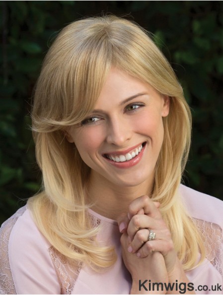 Style Blonde Wavy With Bangs Capless Long Wigs