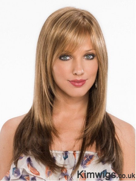 New Blonde Straight With Bangs Capless Long Wigs