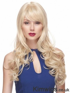 Blonde Wigs With Bangs Synthetic Capless Wavy Style Long Length