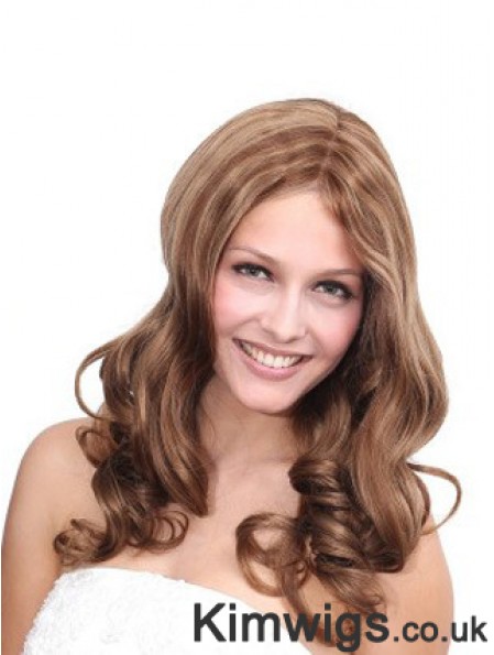 No-Fuss Brown Wavy Without Bangs 100% Hand-tied Long Wigs