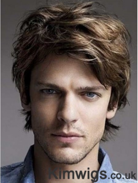 Men Wig Brown Hair Lace Front Human Hir Wig Short Layered Wig UK