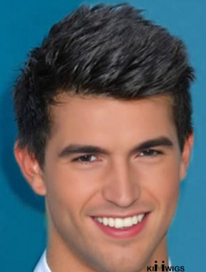 Monofilam Cropped Remy Human Black Straight Wig Small For Man