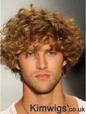 Blonde 8 inch Remy Human Curly Layered Lace Front Mens Wigs