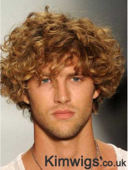 Blonde 8 inch Remy Human Curly Layered Lace Front Mens Wigs