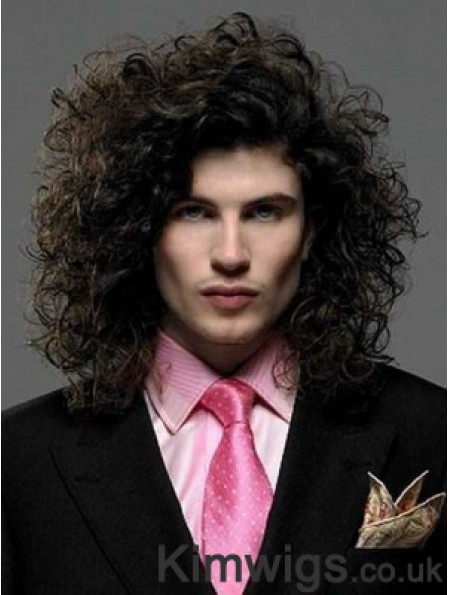 Black Synthetic Lace Front 14 inch Curly Long Hair Wigs For Men