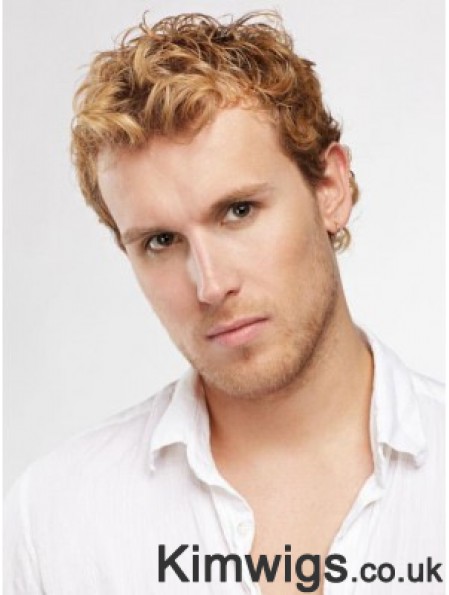 Blonde Short Curly Capless Curly Synthetic Wig Men