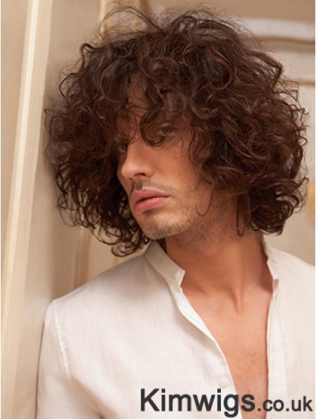 10 inch Remy Human Short Auburn Curly Capless Men Wigs