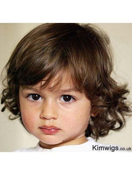 Curly Chin Length Blonde Remy Human Hair Capless Kids Wigs