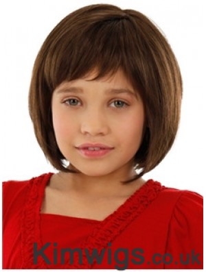 Straight Chin Length Auburn Remy Human Hair 100% Hand-tied Kids Wigs