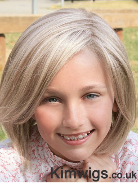 Straight Shoulder Length Blonde Synthetic Lace Front Kids Wigs