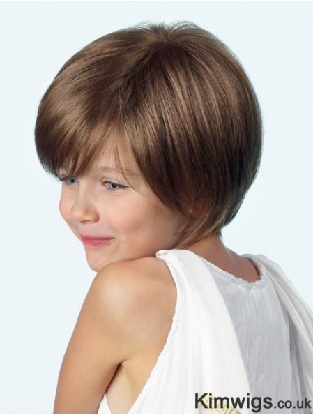 Straight Chin Length Brown Synthetic Lace Front Kids Wigs