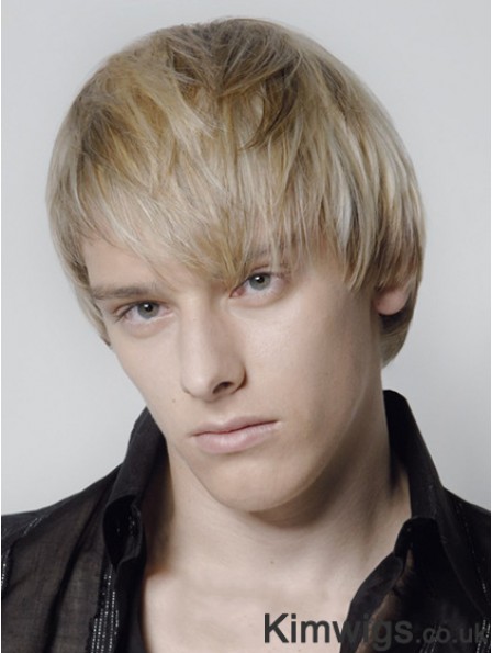 Blonde Capless Remy Human Straight Short Mens Wigs UK