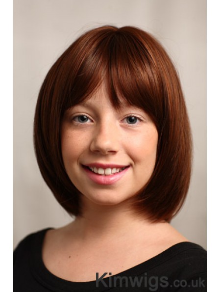 Straight Chin Length Auburn Synthetic Capless Kids Wigs