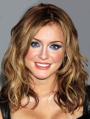 Synthetic Capless Brown Shoulder Wavy Miley Cyrus Hair Wigs